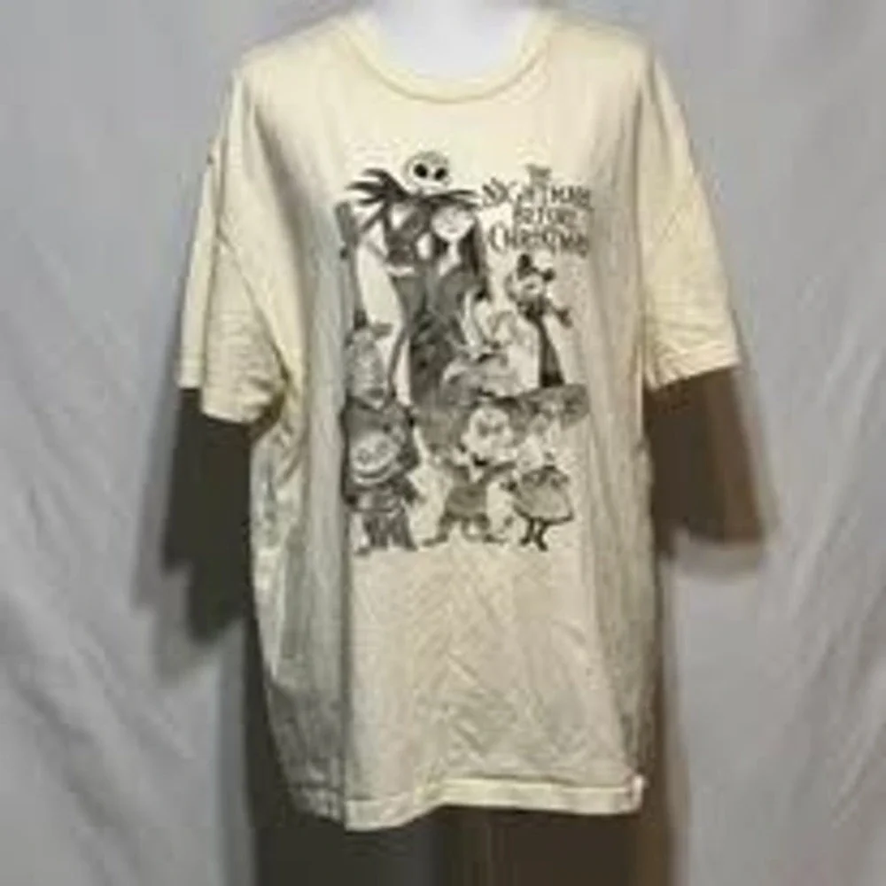 Disney T Shirt Cream Mens L Nightmare Before Christmas Tim Burton Graphic Tee